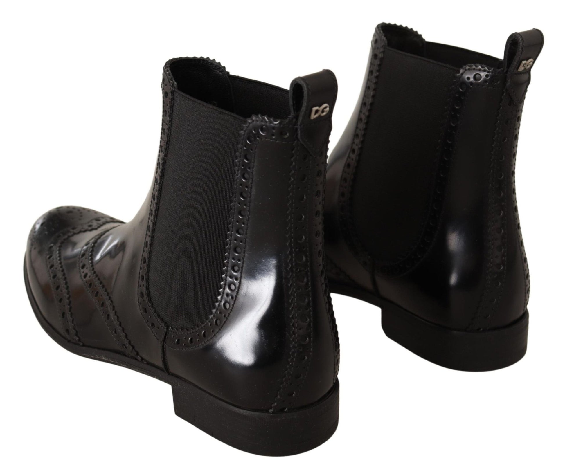 Dolce & Gabbana Black Leather Ankle High Flat Boots Shoes - SMARTMARTNZ