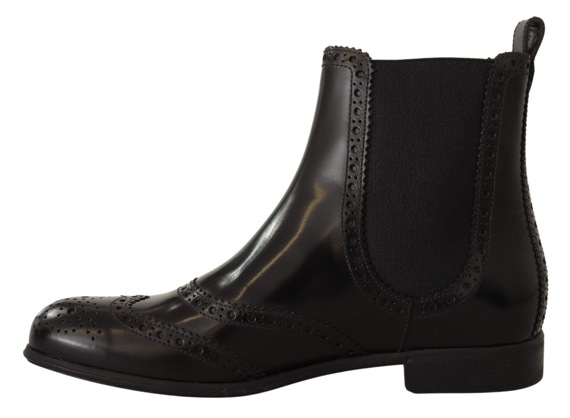 Dolce & Gabbana Black Leather Ankle High Flat Boots Shoes - SMARTMARTNZ