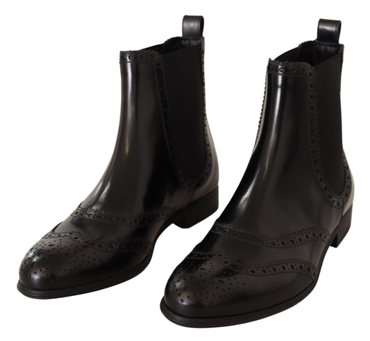 Dolce & Gabbana Black Leather Ankle High Flat Boots Shoes - SMARTMARTNZ