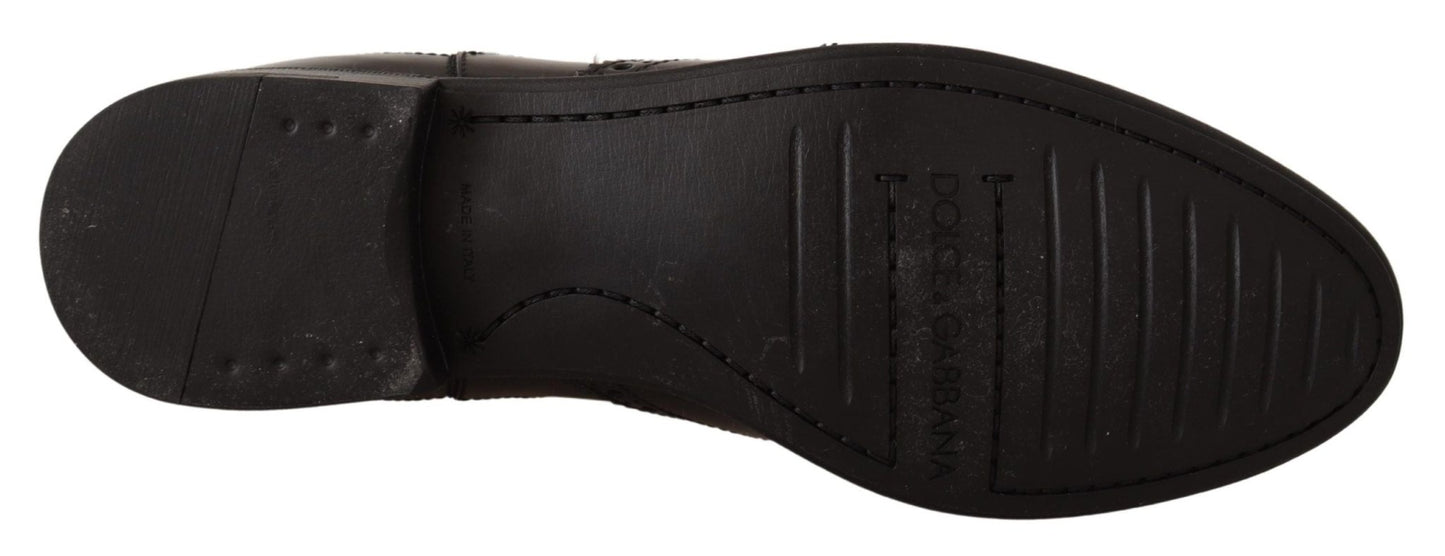 Dolce & Gabbana Black Leather Ankle High Flat Boots Shoes - SMARTMARTNZ