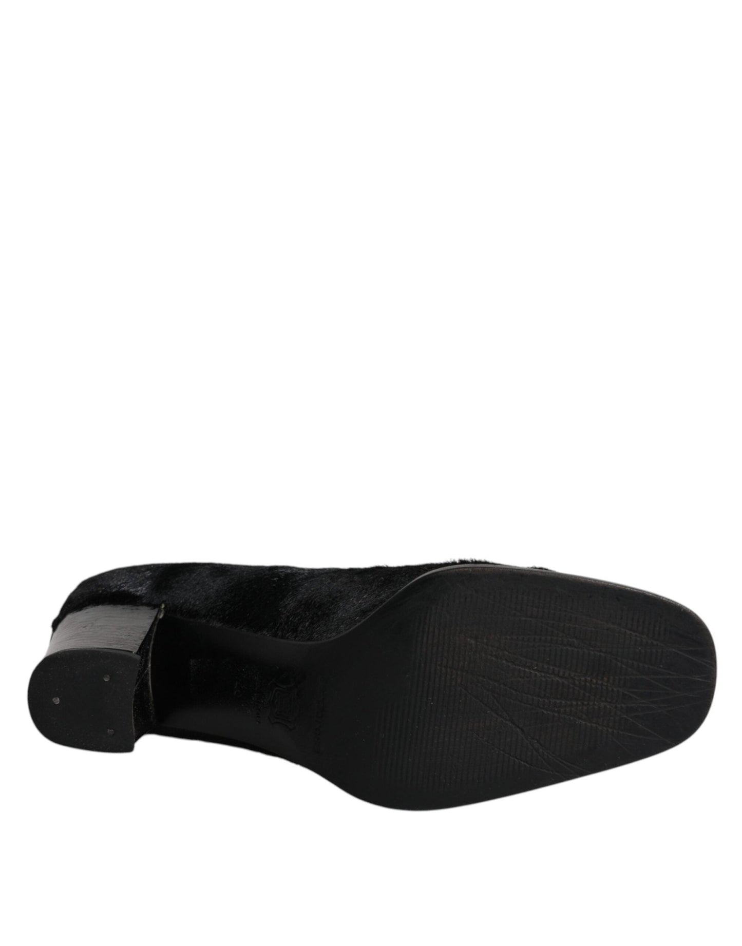 Dolce & Gabbana Black Leather Block Heels Pumps Shoes - SMARTMARTNZ