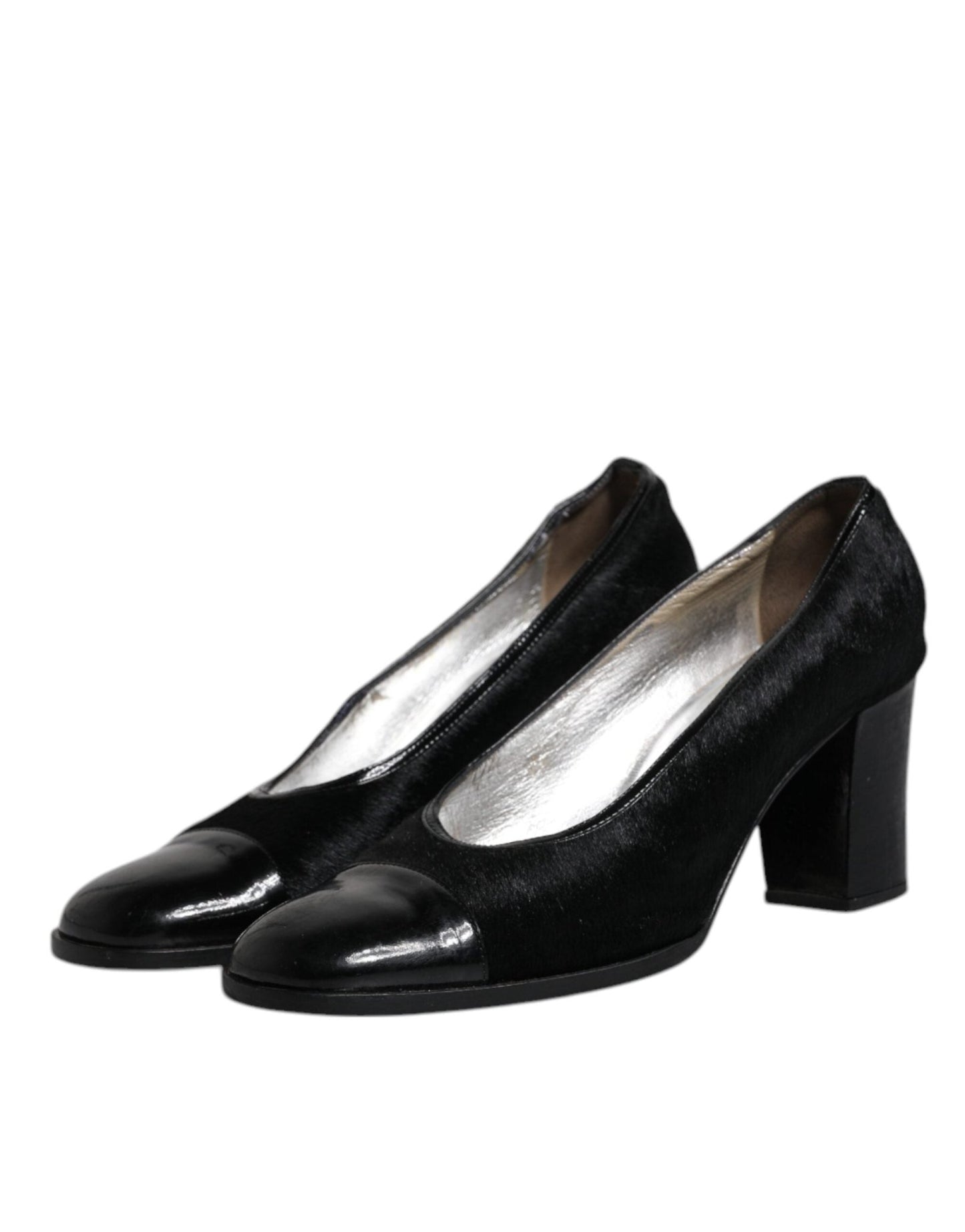Dolce & Gabbana Black Leather Block Heels Pumps Shoes - SMARTMARTNZ
