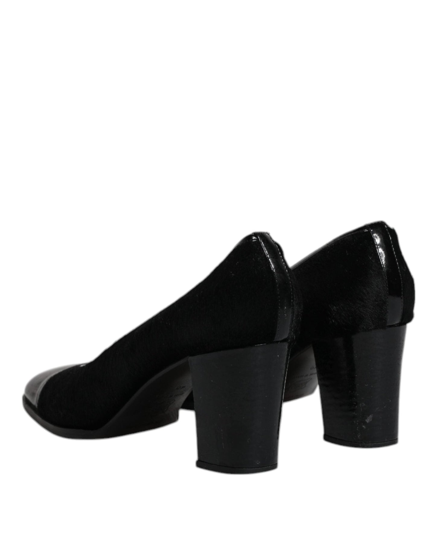 Dolce & Gabbana Black Leather Block Heels Pumps Shoes - SMARTMARTNZ