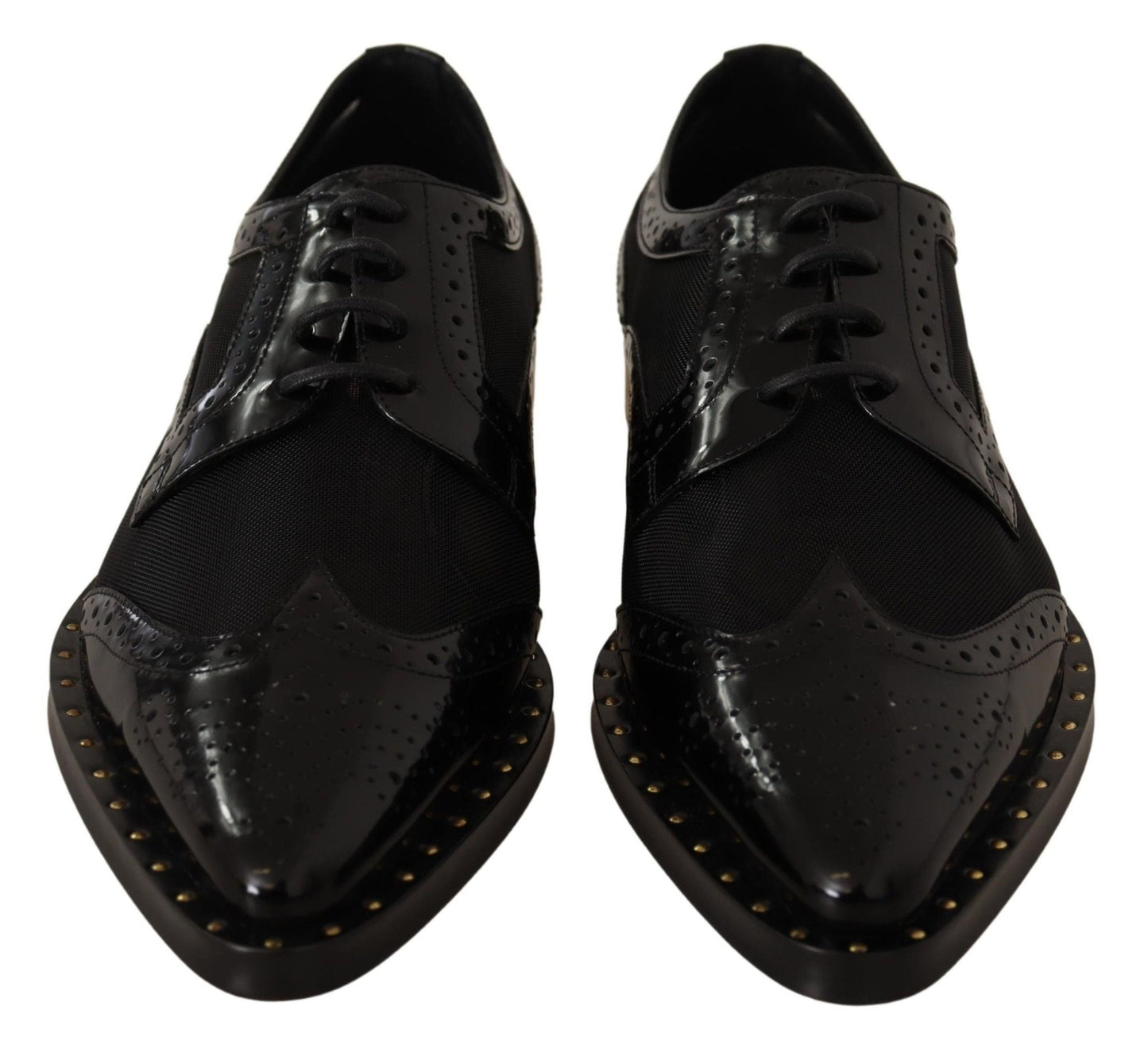 Dolce & Gabbana Black Leather Broques Sheer Wingtip Shoes - SMARTMARTNZ