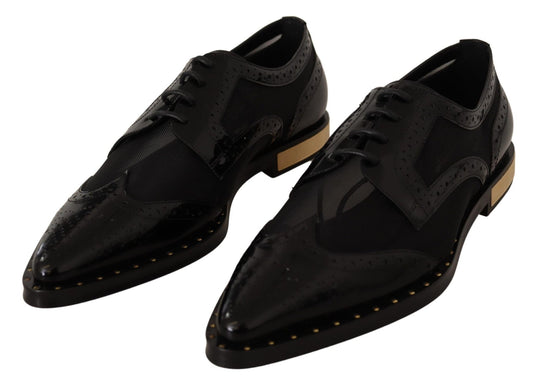 Dolce & Gabbana Black Leather Broques Sheer Wingtip Shoes - SMARTMARTNZ