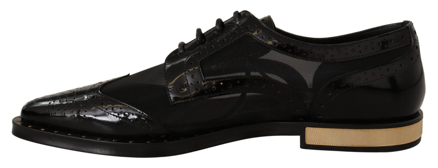 Dolce & Gabbana Black Leather Broques Sheer Wingtip Shoes - SMARTMARTNZ