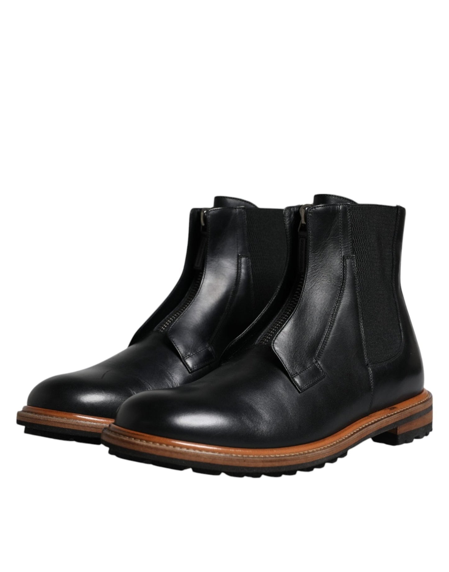 Dolce & Gabbana Black Leather Chelsea Mid Calf Men Boots Shoes - SMARTMARTNZ