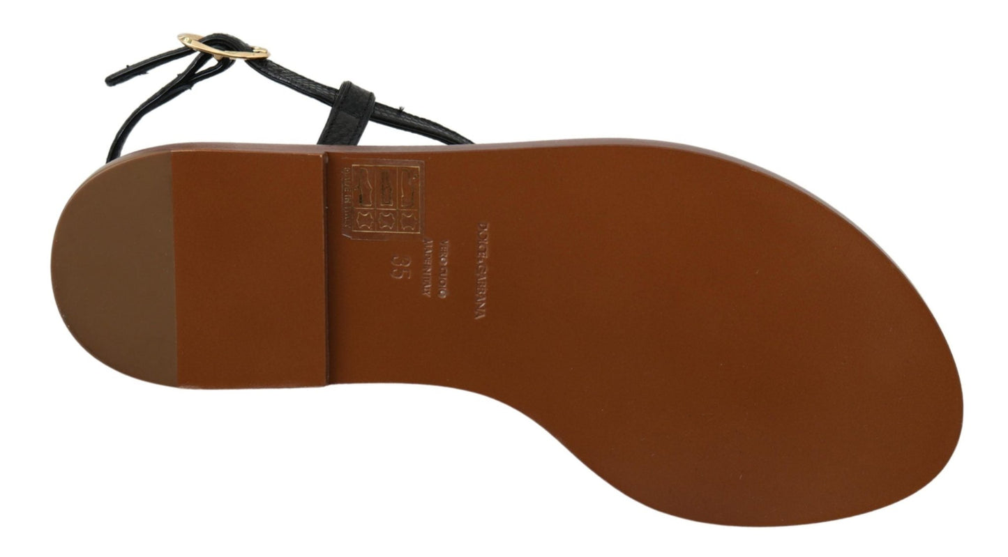 Dolce & Gabbana Black Leather Coins Flip Flops Sandals Shoes - SMARTMARTNZ