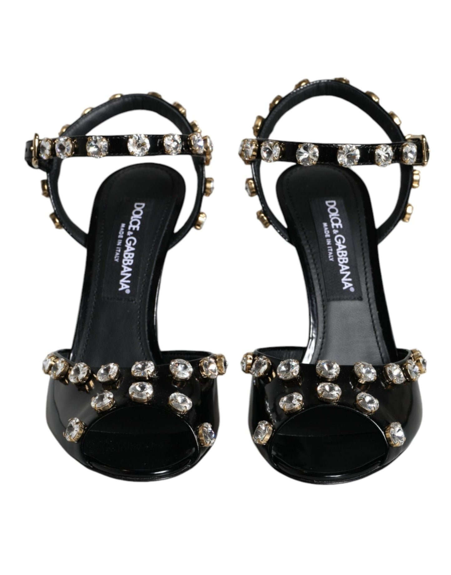 Dolce & Gabbana Black Leather Crystal Ankle Strap Sandals Shoes - SMARTMARTNZ
