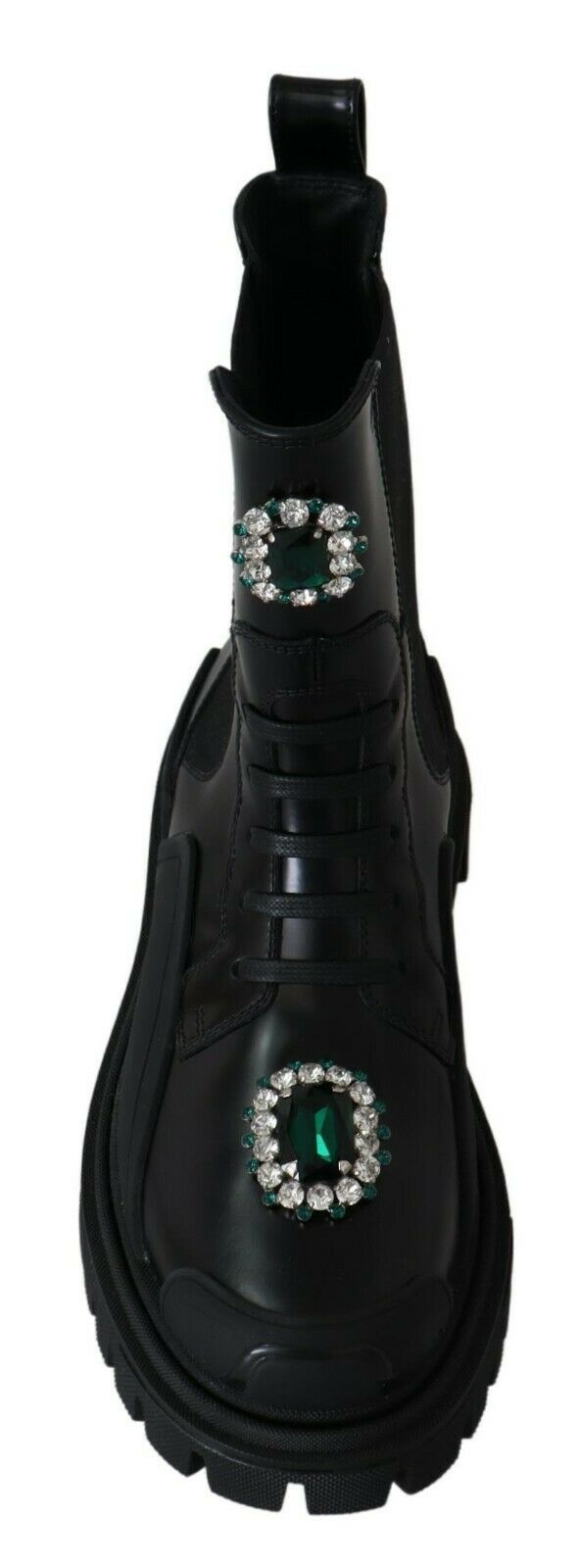 Dolce & Gabbana Black Leather Crystal Combat Boots - SMARTMARTNZ