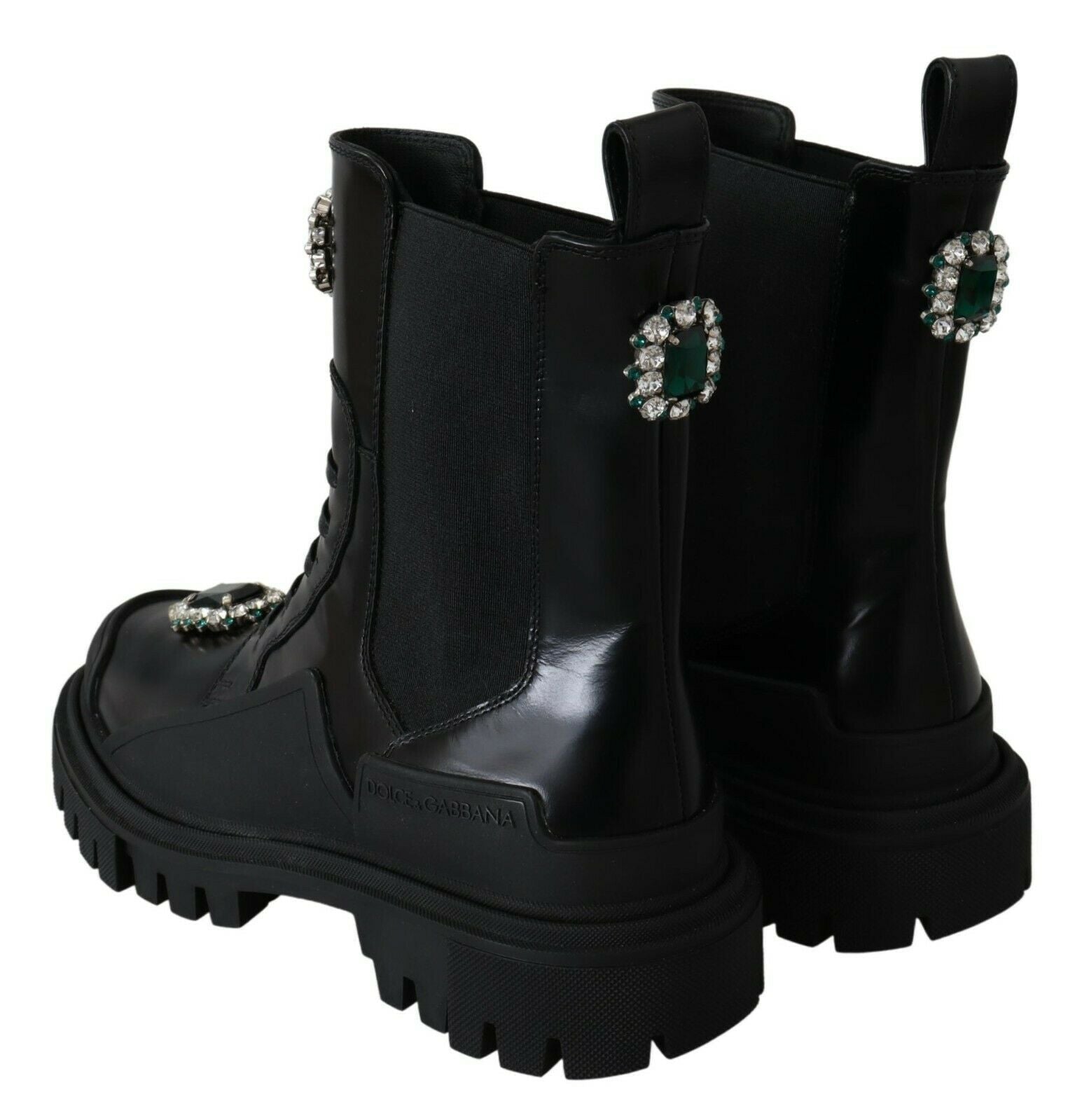 Dolce & Gabbana Black Leather Crystal Combat Boots - SMARTMARTNZ
