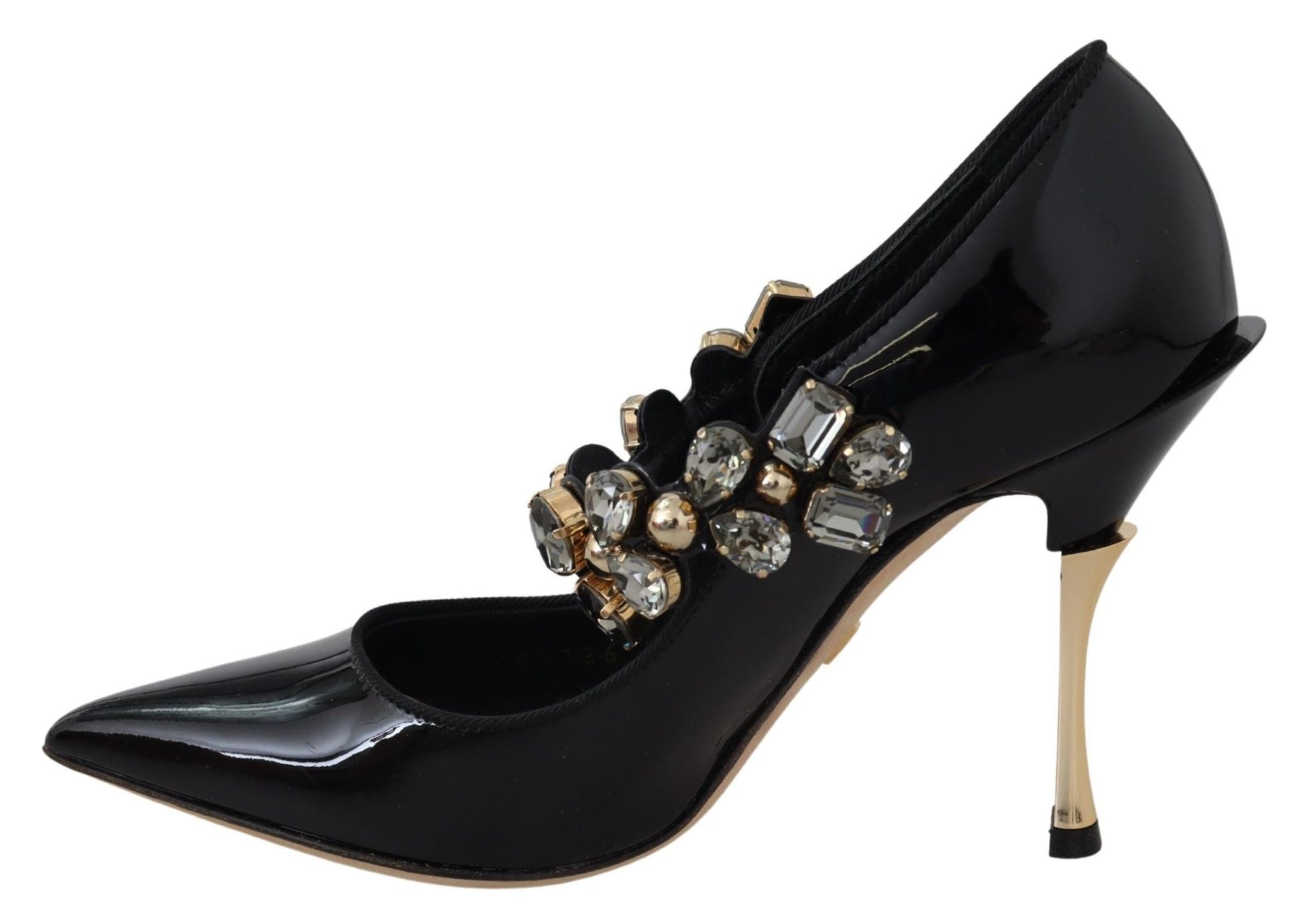 Dolce & Gabbana Black Leather Crystal Shoes Mary Jane Pumps - SMARTMARTNZ
