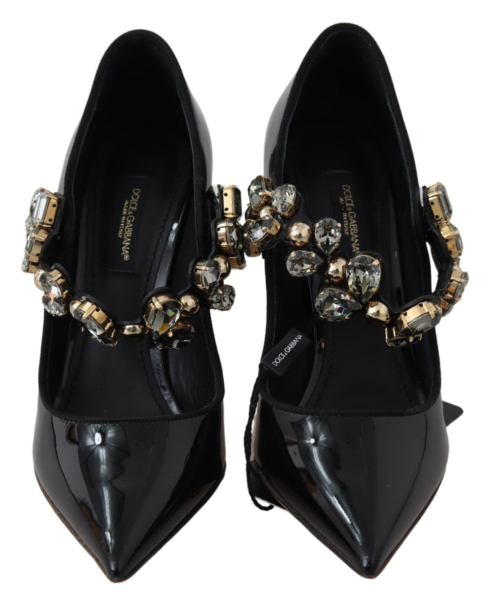 Dolce & Gabbana Black Leather Crystal Shoes Mary Jane Pumps - SMARTMARTNZ