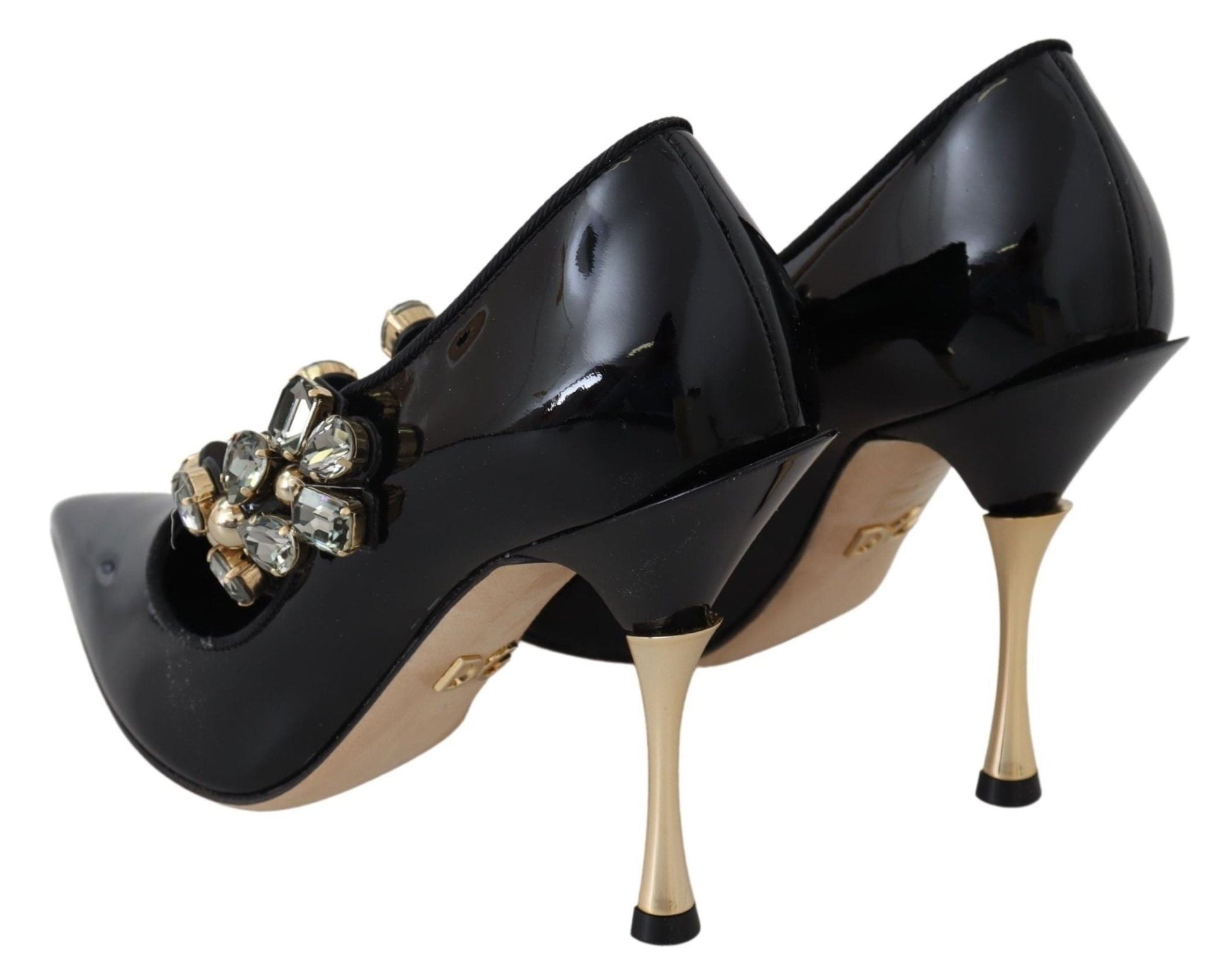 Dolce & Gabbana Black Leather Crystal Shoes Mary Jane Pumps - SMARTMARTNZ