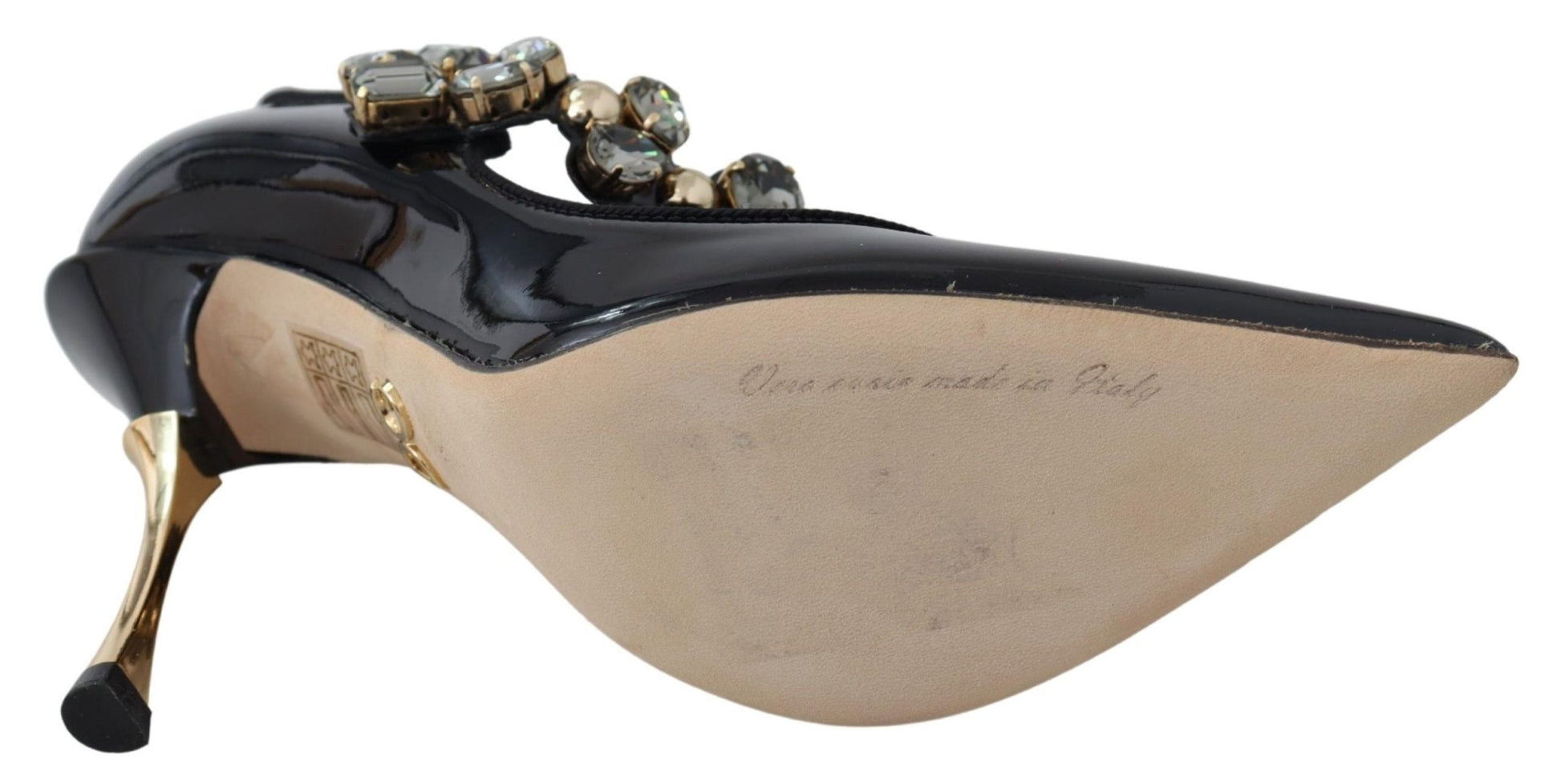 Dolce & Gabbana Black Leather Crystal Shoes Mary Jane Pumps - SMARTMARTNZ