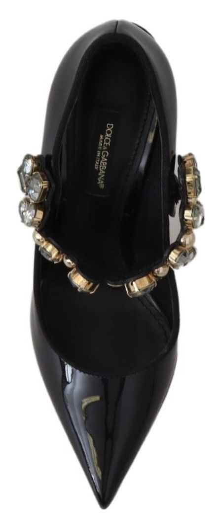 Dolce & Gabbana Black Leather Crystal Shoes Mary Jane Pumps - SMARTMARTNZ
