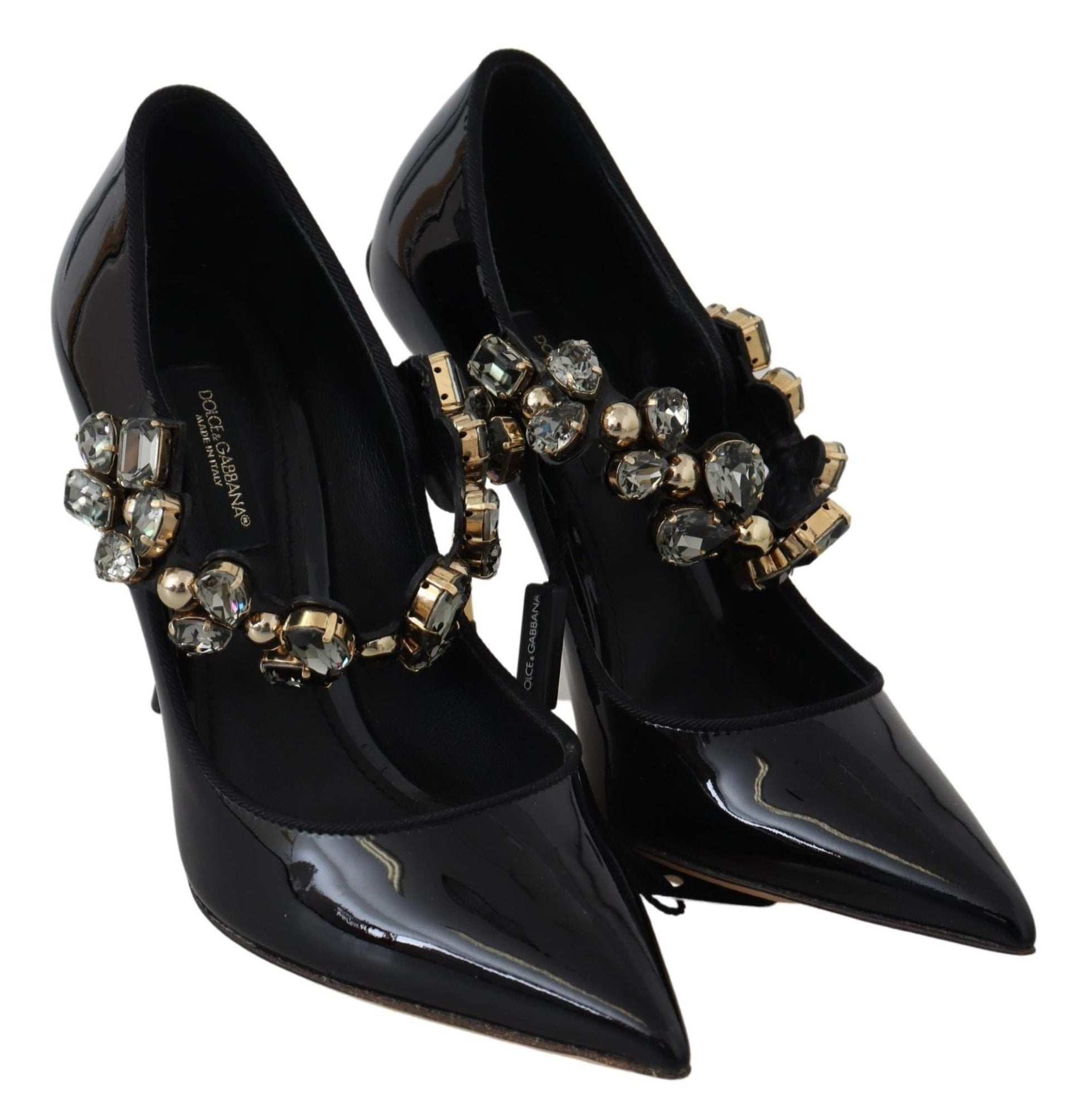 Dolce & Gabbana Black Leather Crystal Shoes Mary Jane Pumps - SMARTMARTNZ