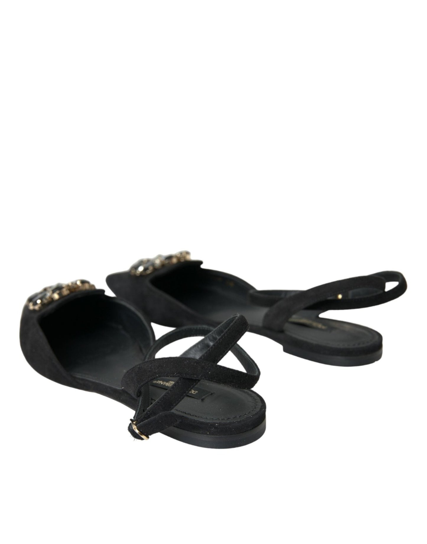 Dolce & Gabbana Black Leather Crystal Slingback Sandals Shoes - SMARTMARTNZ