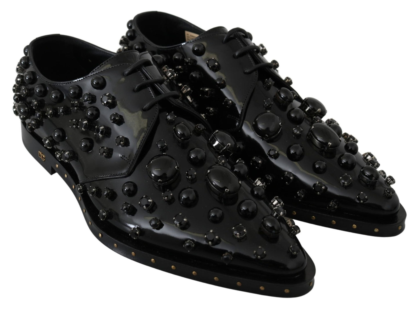 Dolce & Gabbana Black Leather Crystals Dress Broque Shoes - SMARTMARTNZ