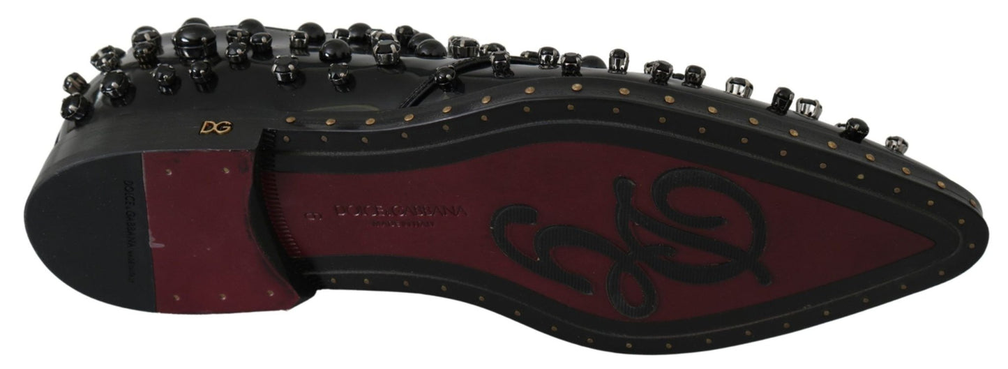 Dolce & Gabbana Black Leather Crystals Dress Broque Shoes - SMARTMARTNZ