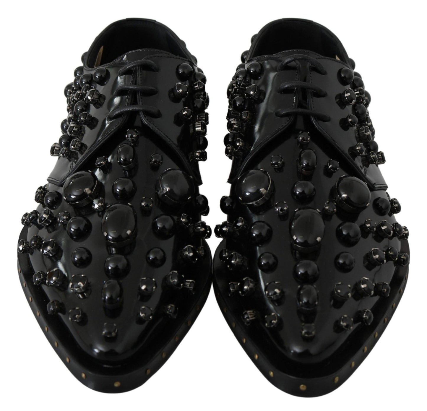 Dolce & Gabbana Black Leather Crystals Dress Broque Shoes - SMARTMARTNZ