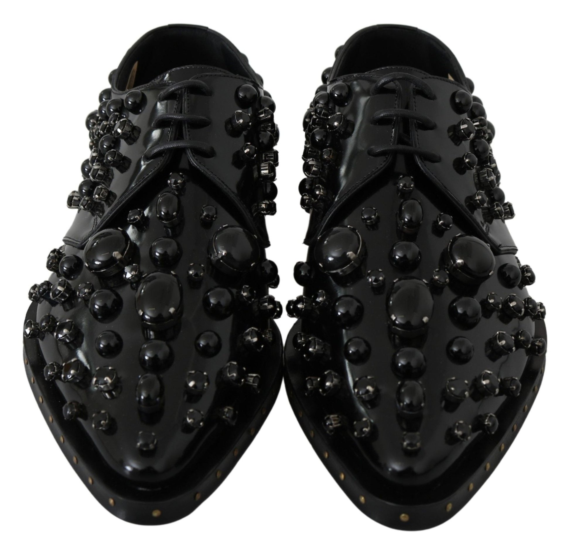 Dolce & Gabbana Black Leather Crystals Dress Broque Shoes - SMARTMARTNZ