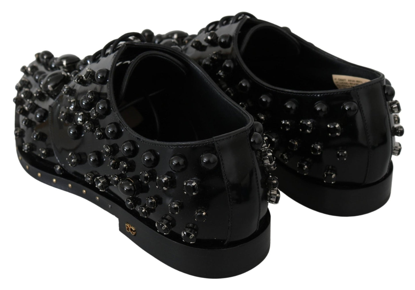 Dolce & Gabbana Black Leather Crystals Dress Broque Shoes - SMARTMARTNZ