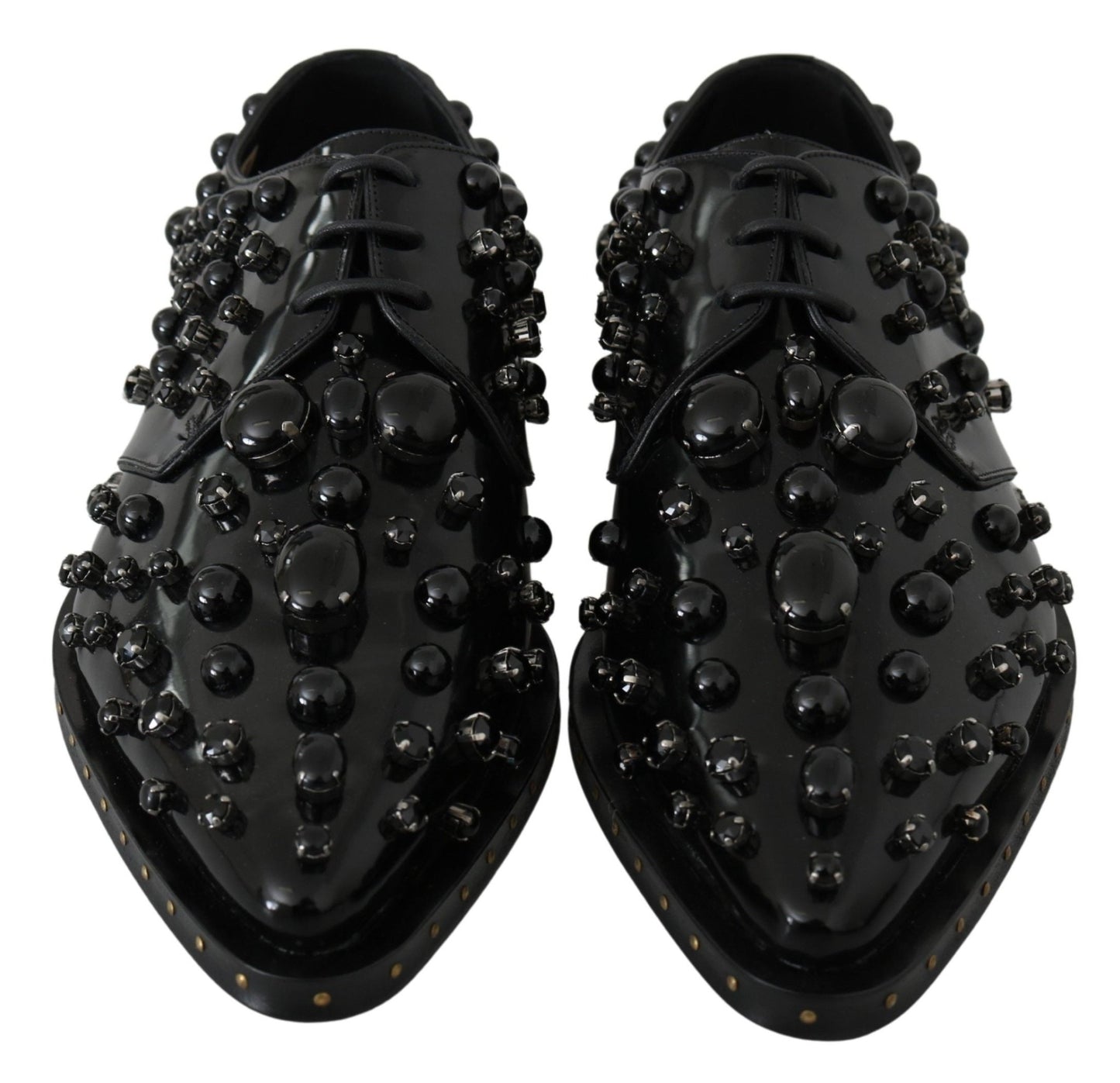 Dolce & Gabbana Black Leather Crystals Dress Broque Shoes - SMARTMARTNZ