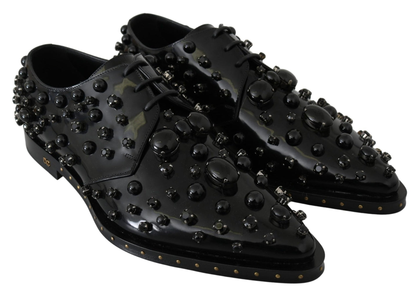 Dolce & Gabbana Black Leather Crystals Dress Broque Shoes - SMARTMARTNZ