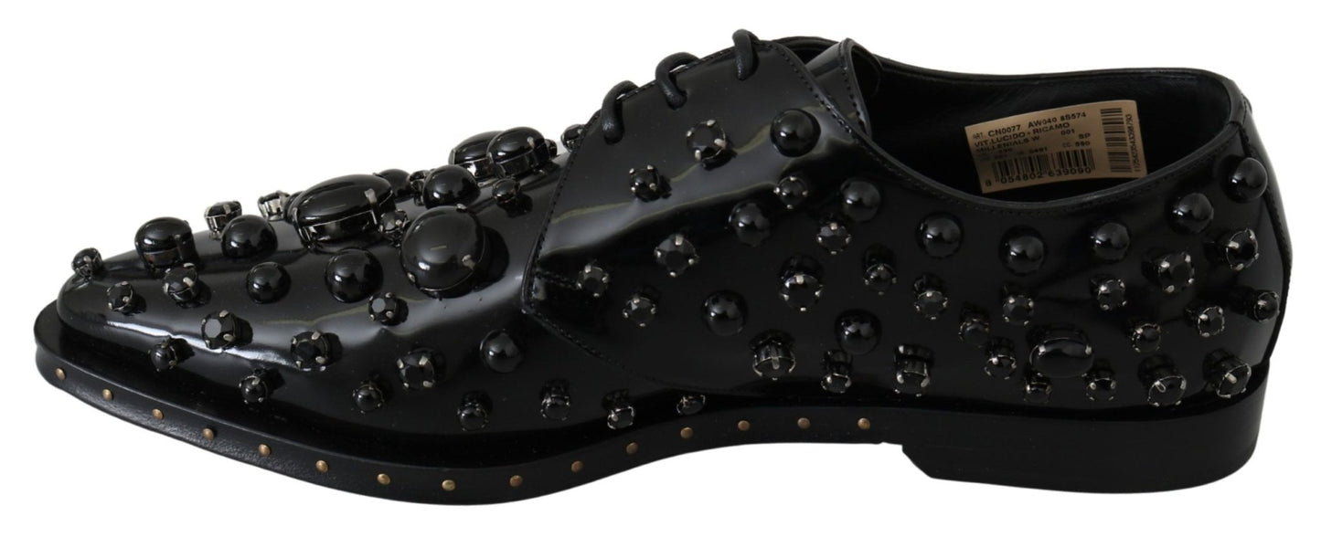 Dolce & Gabbana Black Leather Crystals Dress Broque Shoes - SMARTMARTNZ