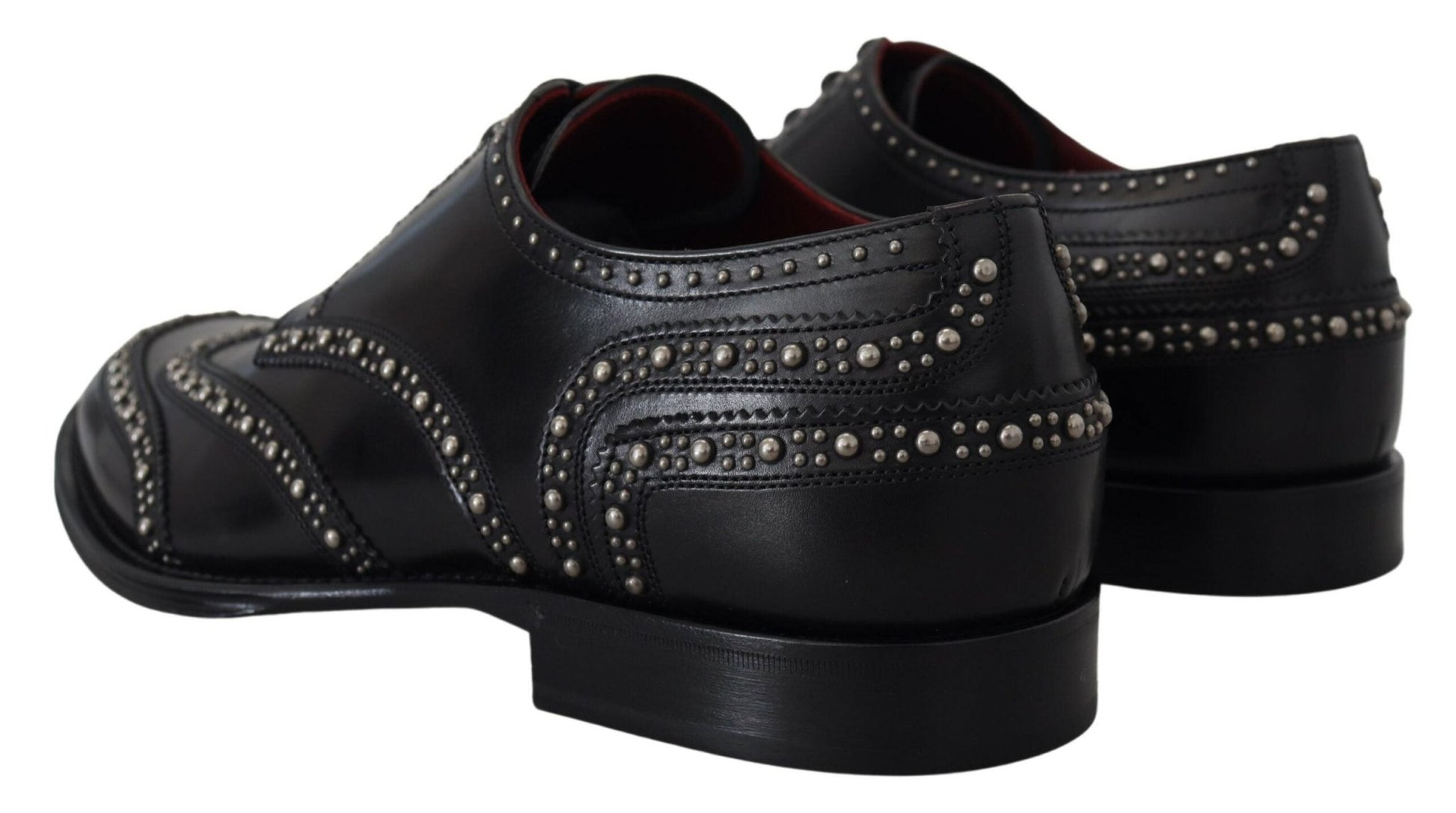 Dolce & Gabbana Black Leather Derby Dress Studded Shoes - SMARTMARTNZ