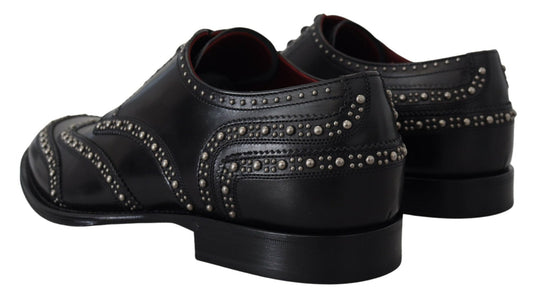 Dolce & Gabbana Black Leather Derby Dress Studded Shoes - SMARTMARTNZ