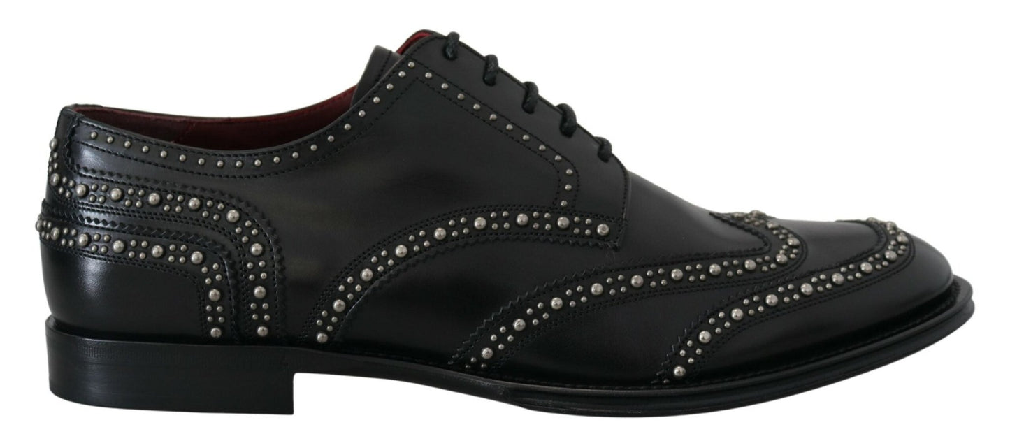 Dolce & Gabbana Black Leather Derby Dress Studded Shoes - SMARTMARTNZ