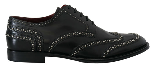 Dolce & Gabbana Black Leather Derby Dress Studded Shoes - SMARTMARTNZ