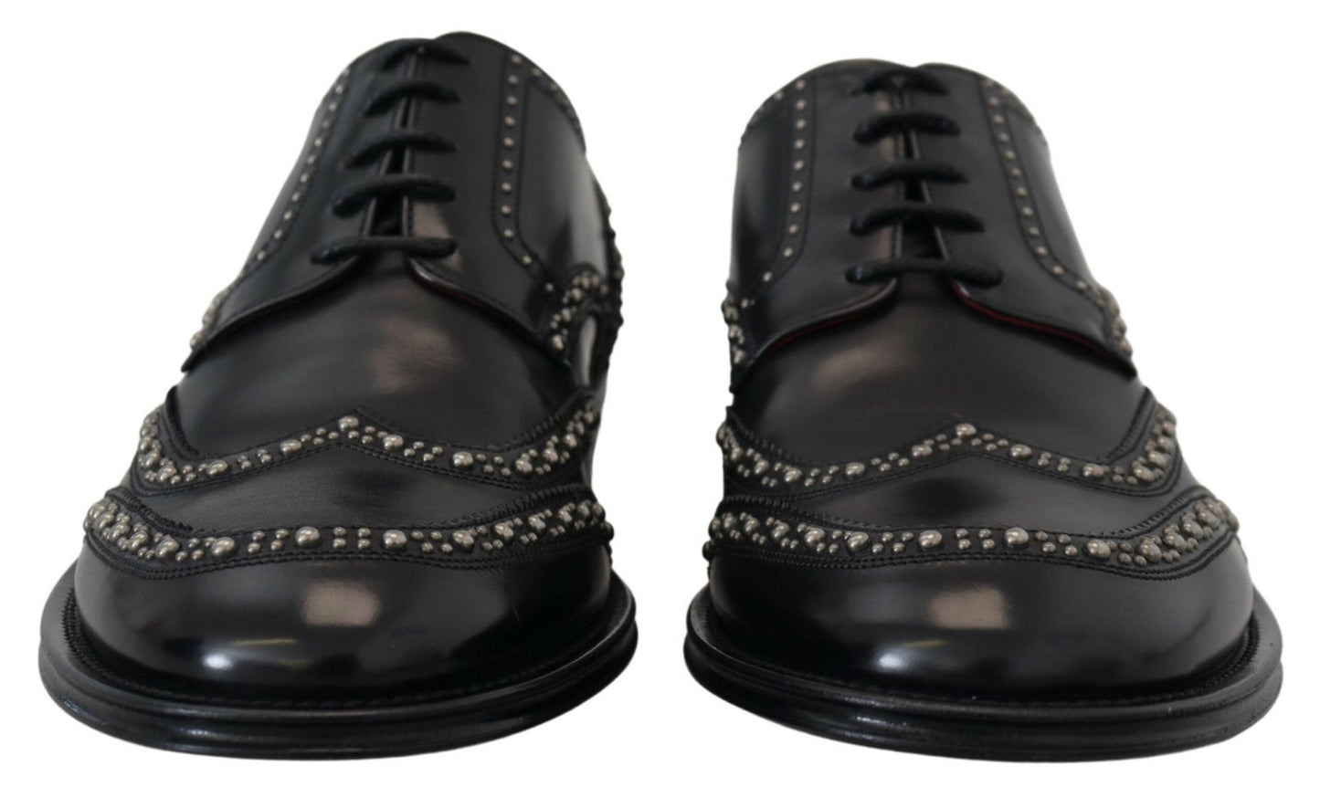 Dolce & Gabbana Black Leather Derby Dress Studded Shoes - SMARTMARTNZ