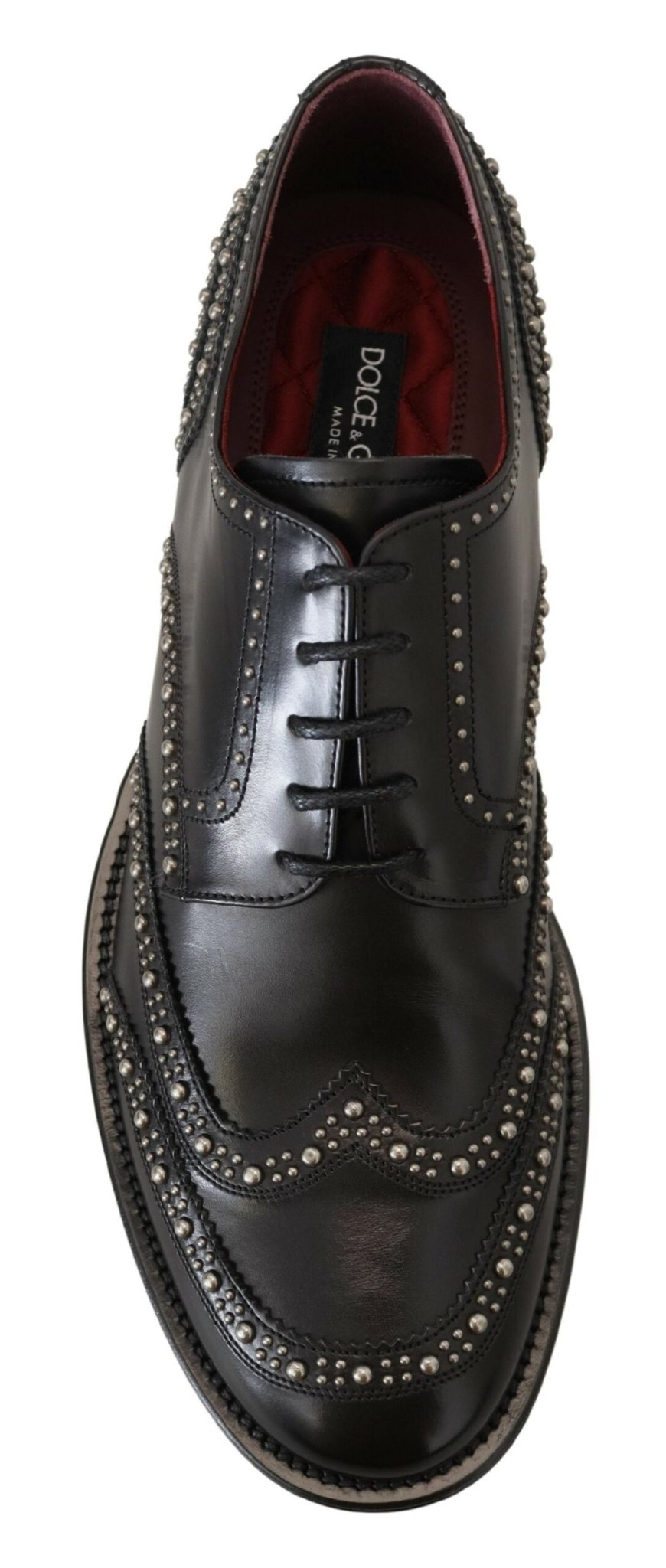 Dolce & Gabbana Black Leather Derby Dress Studded Shoes - SMARTMARTNZ