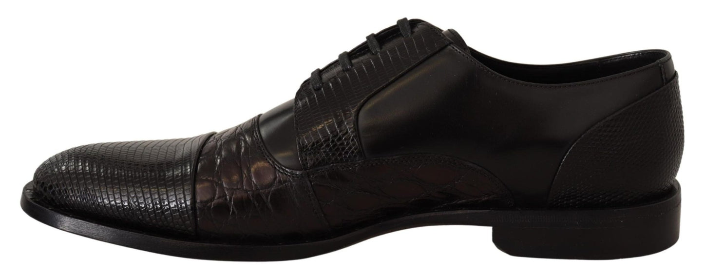 Dolce & Gabbana Black Leather Exotic Skins Formal Shoes - SMARTMARTNZ