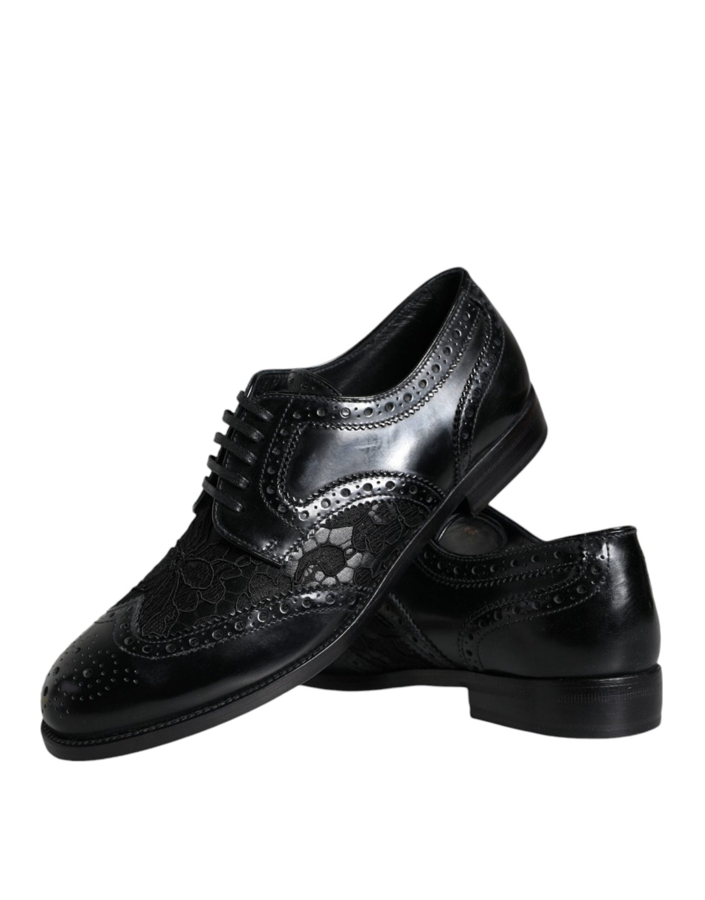 Dolce & Gabbana Black Leather Floral Lace Dress Formal Shoes - SMARTMARTNZ