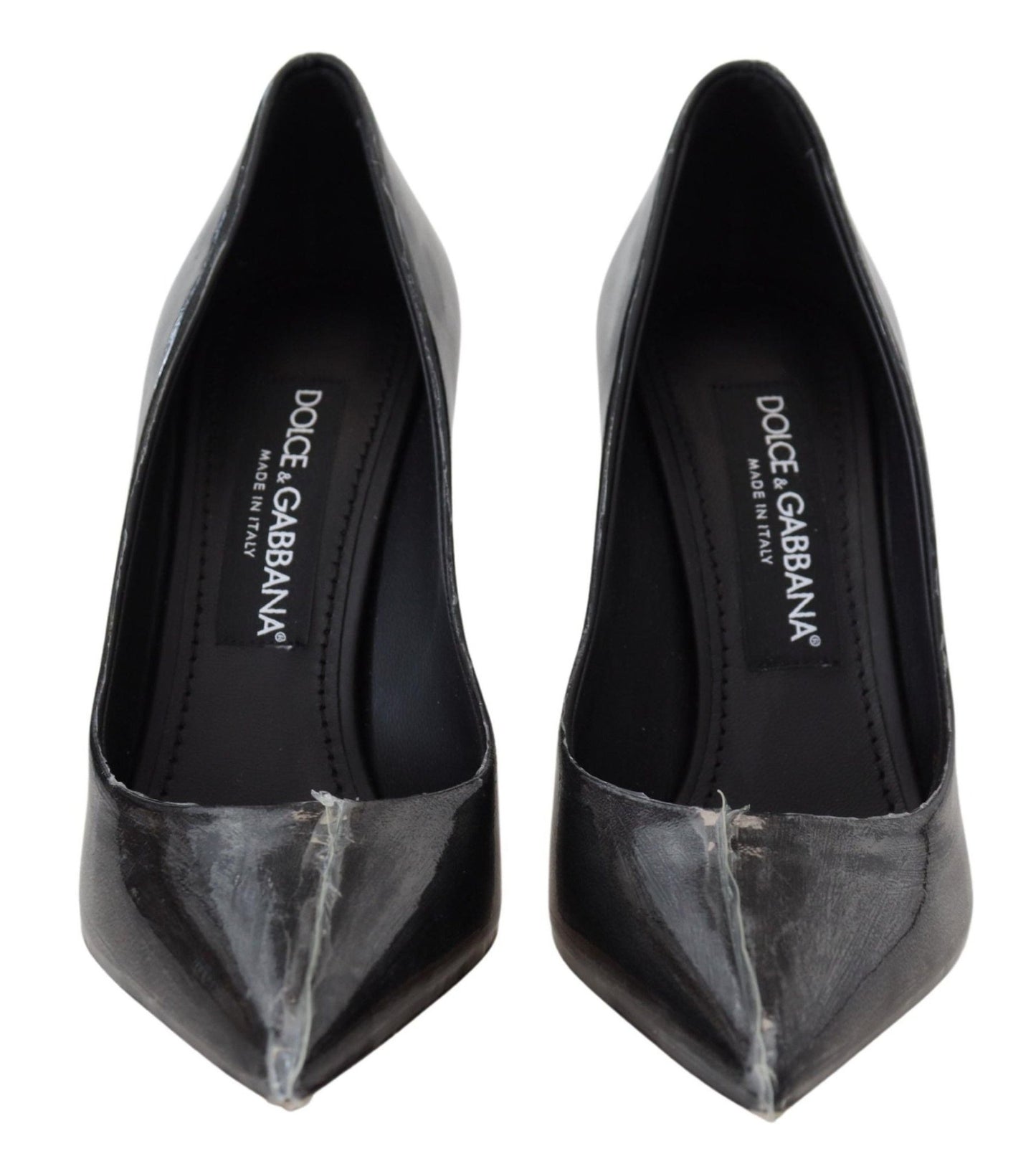 Dolce & Gabbana Black Leather Heels Pumps Plastic Wrapped Shoes - SMARTMARTNZ