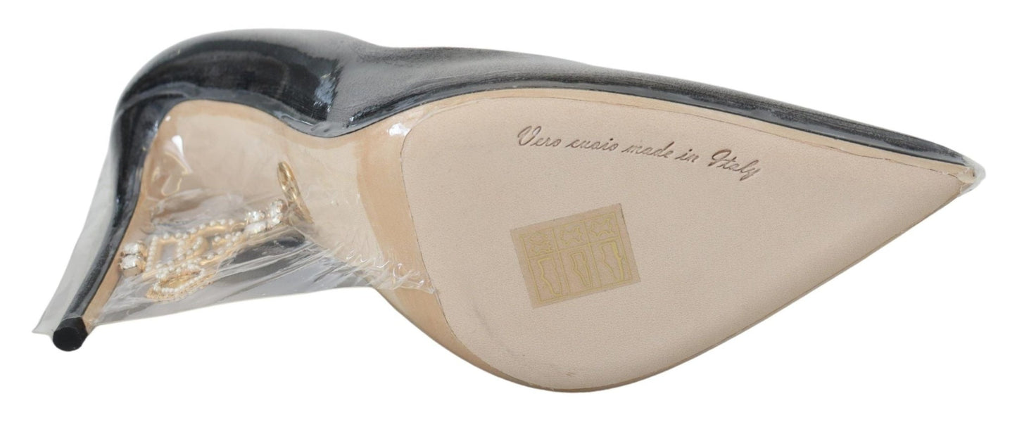 Dolce & Gabbana Black Leather Heels Pumps Plastic Wrapped Shoes - SMARTMARTNZ