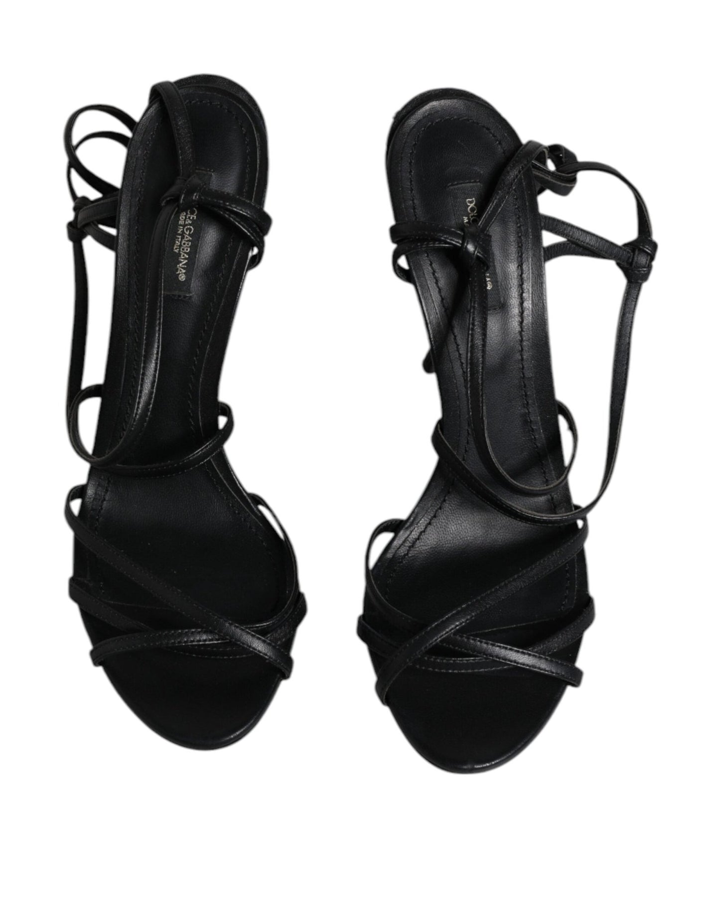Dolce & Gabbana Black Leather High Heels Keira Sandals Shoes - SMARTMARTNZ