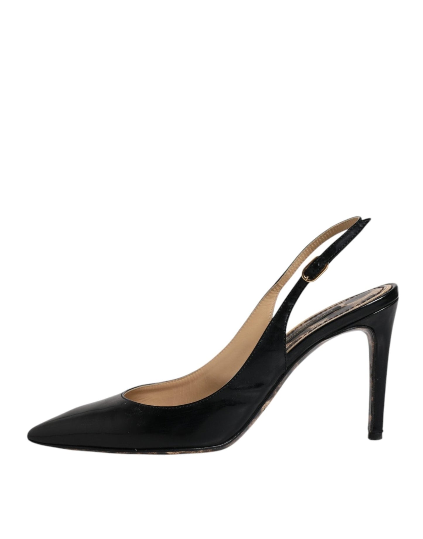 Dolce & Gabbana Black Leather High Heels Slingbacks Shoes - SMARTMARTNZ