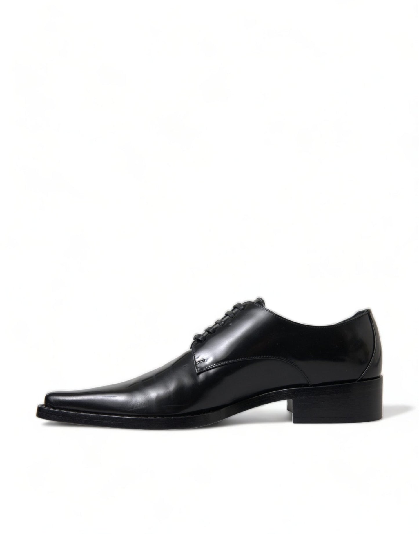 Dolce & Gabbana Black Leather Lace Up Formal Flats Shoes - SMARTMARTNZ