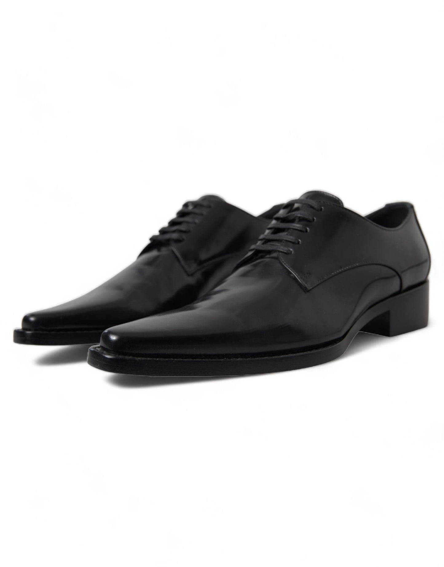 Dolce & Gabbana Black Leather Lace Up Formal Flats Shoes - SMARTMARTNZ