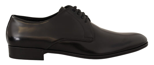 Dolce & Gabbana Black Leather Lace Up Men Dress Derby Shoes - SMARTMARTNZ