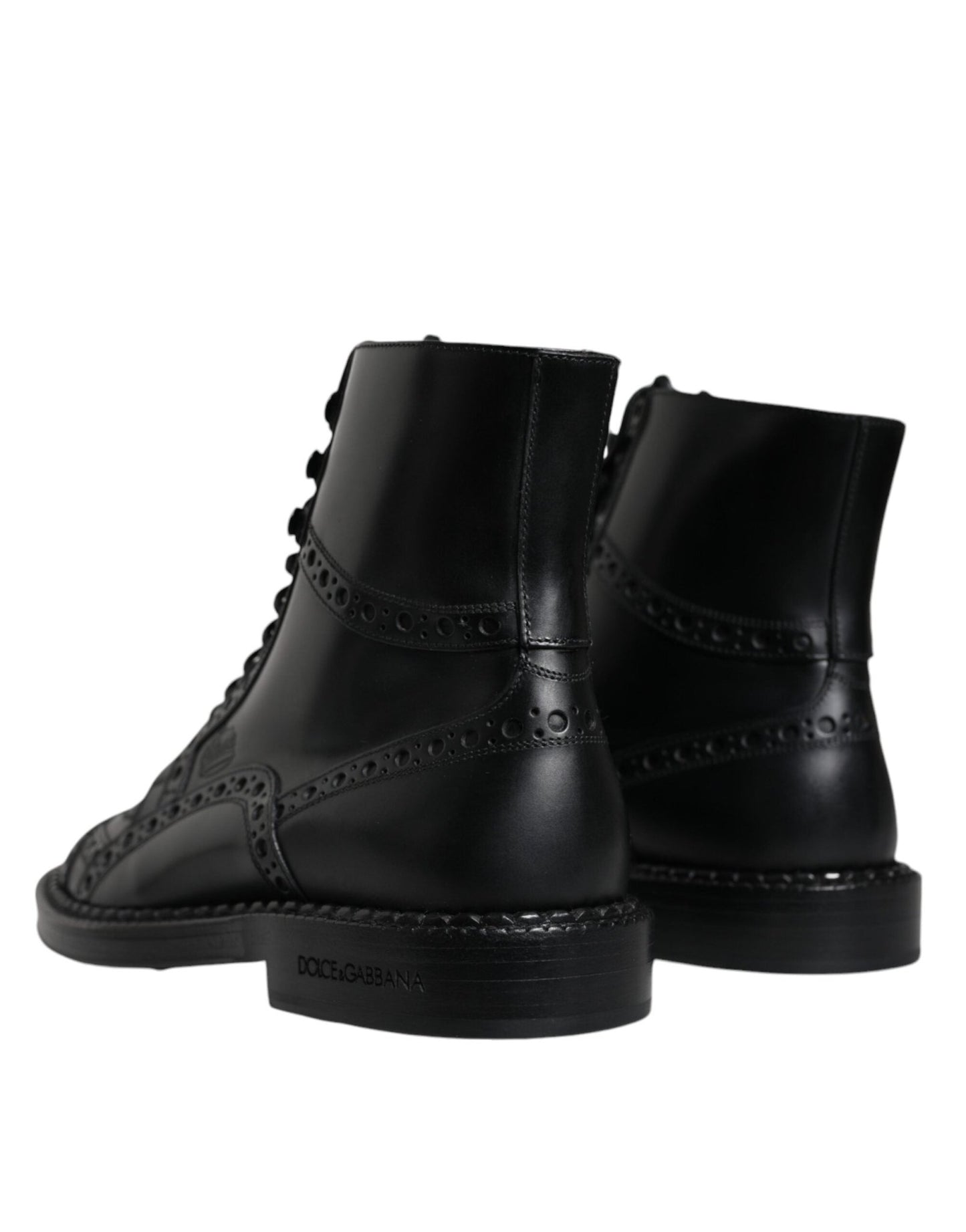 Dolce & Gabbana Black Leather Lace Up Mid Calf Boots Shoes - SMARTMARTNZ