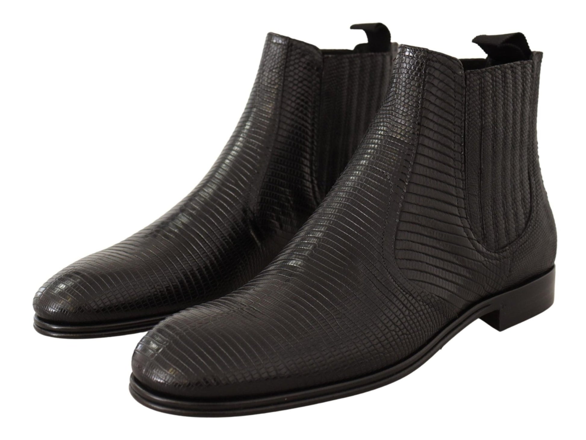 Dolce & Gabbana Black Leather Lizard Skin Ankle Boots - SMARTMARTNZ