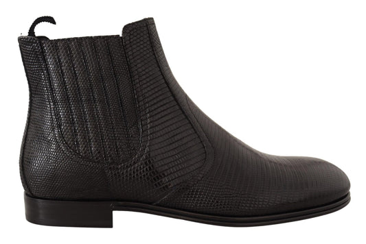 Dolce & Gabbana Black Leather Lizard Skin Ankle Boots - SMARTMARTNZ