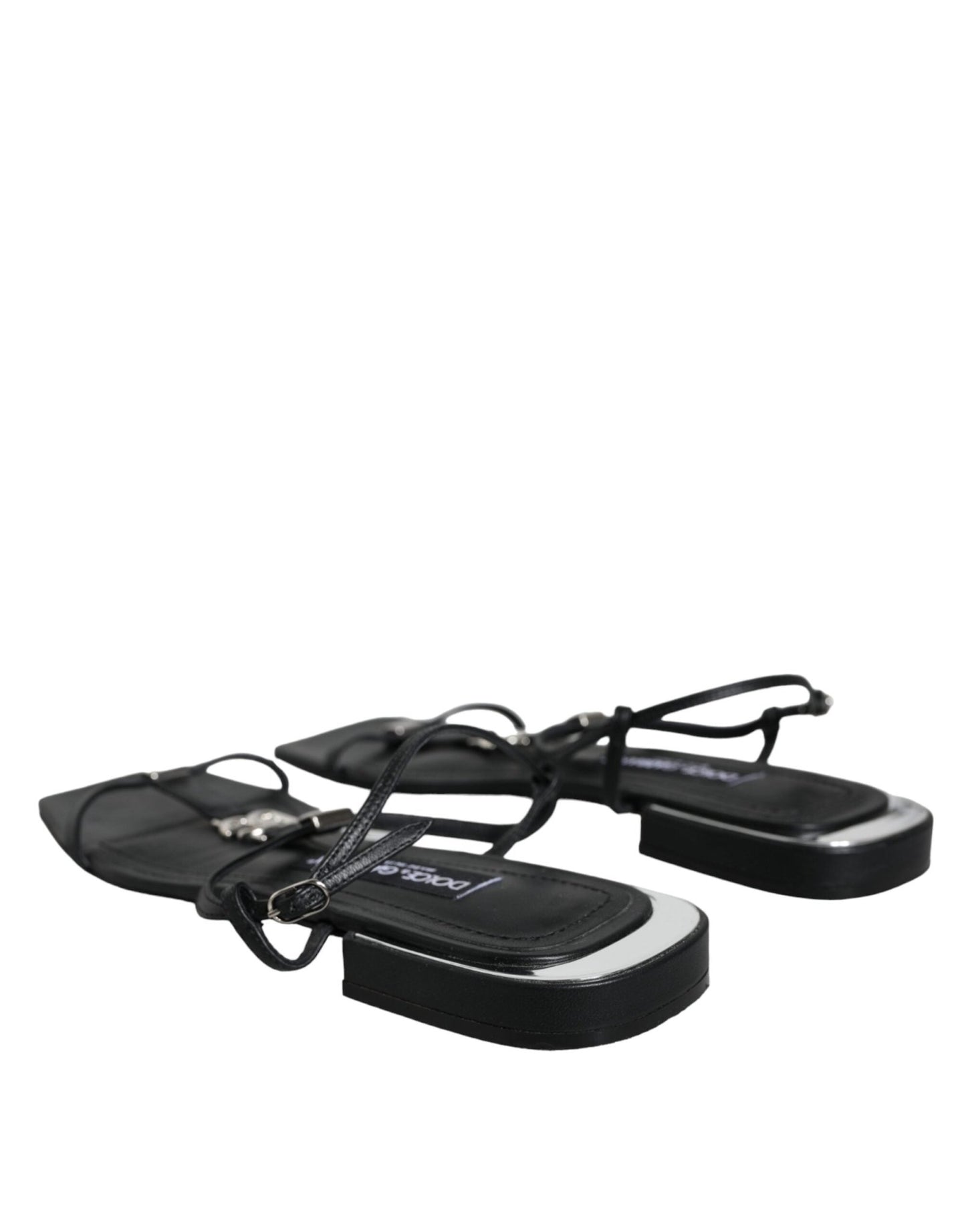 Dolce & Gabbana Black Leather Logo Ankle Strap Keira Sandals Shoes - SMARTMARTNZ
