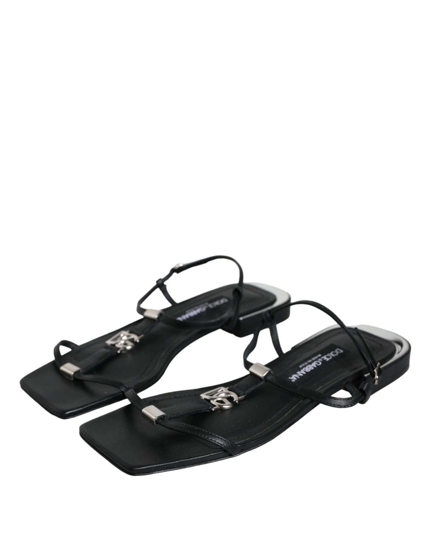 Dolce & Gabbana Black Leather Logo Ankle Strap Keira Sandals Shoes - SMARTMARTNZ